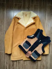 在飛比找Yahoo!奇摩拍賣優惠-新西蘭原產超厚重羊皮毛一體手工皮衣復古皮夾克大衣外套