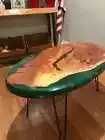 Green Epoxy Resin Oval Table Top, Coffee Center Wooden Table Top, Resin Table