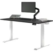 Desky Dual Sit to Stand Black Melamine Desk 1500x750mm White Height Adjustable Legs