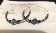 Alex & Ani blue and black Glass hoop earrings
