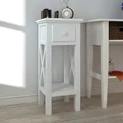 Narrow End Table with Drawer, Side Table for Entryway, Living Room, Hallway, White 27x27x65.5 cm Wood