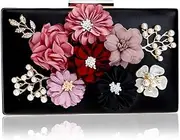 [Flower shave] Ladies Banquet Bag with Flowers Pu Material, Safety Lady Clutch with Buckle, Fashionable Ladies Evening Bag for Formal Occasions (20 * 4 * 12Cm),Black
