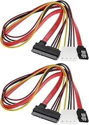 EMSea 2Pcs SATA Data Power 2-in-1 Cable 22Pin(7+15) SATA Male to Female Data and Power Combo Extension Cable Accessories for Hard Drive Motherboard PC Case Modding
