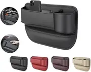Car Leather Cup Holder Gap Bag,Seat Gap Storage Box,Adjustable Car Seat Storage Box,Leather Cup Holder Gap Bag with Cup Holder for Phones Glasses Keys Cards（Black,B）
