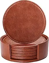 Lorteme Drink Coasters with Holder, 4/'' Leather Coasters for Drinks Set of 6 for Tabletop Protection, Elegant Home Decor & Handmade Housewarming Gift - Brown (LDC6-BN)