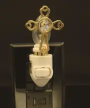 24K GOLD PLATED SWAROVSKI CRYSTAL STUDDED CROSS SENSOR NIGHT LIGHT UL LISTED