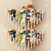 iKeelo 2 Pack Toy Hammock, Macrame Toy Storage Net for Stuffed Animals, Corner Nursery Hanging Organizer for Soft Toys and Teddy Bears