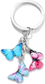 Pink Butterfly Pendants Keyring Cute Tassel Bag Charm Enamel Butterfly
