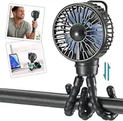 snawowo Mini Portable Stroller Fan, Battery Operated Personal Small Handheld Fan with Flexible Tripod, 3 Speed Rechargeable Clip On Fan for Car Seat Crib Treadmill Travel Camping Black