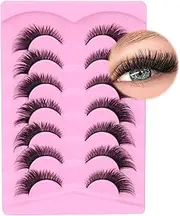 Fox Eye Lashes Natural, Wispy False Eyelashes Clear Band, Fluffy Faux Mink Lashes for Naturally Elongated, Captivating Eyes - 7 Pairs Pack