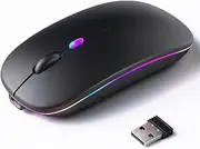 Quhxuoz KANMABPC Wireless Bluetooth Mouse, Rechargeable LED Dual Mode Mouse (Bluetooth 5.2 and USB Receiver) Portable Silent Mouse,for Laptop/Desktop/Tablet(Black)