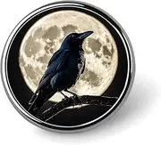 [QMNBTES] Black Crow on Full Moon Custom Pins for Backpacks Fashion Lapel Pin for Suits Cute Hat Button Pins for Women Men Funny Bag Badge Pin Cool Vintage Brooches for Wedding Personalized Brooch Gift