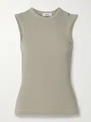 [AGOLDE] AGOLDE - Cassidy Ribbed Stretch Organic Cotton And Lyocell-blend Jersey Tank - Mushroom - small small Neutrals