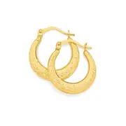 9ct Gold 12mm Diamond-cut Puff Creole Earrings