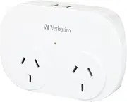 VERBATIM Dual USB Surge Protected with Double Adaptor - White