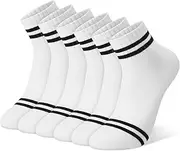 [Zuimei] 6 Pairs Women Socks Sport Gym Sock White Women Crew Socks Breathable Cotton Ankle Sock Multipack for Ladies Girls, white, One size