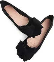 [Stunner] Women's Dress Flats Cute Round Toe Bowknot Flats Comfortable Ballet Flats Casual Slip On Flat Shoes, Bow Black, 10.5