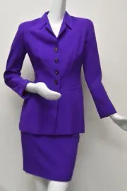 $1775 New Escada 2 Pc Suit Skirt + Jacket Boucle Violet Purple Wool Blazer 34