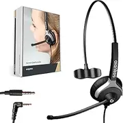 GEQUDIO Headset with 2.5 mm Jack Compatible with Gigaset, Panasonic DECT Cordless Phone - Headphones & Microphone with Replacement Padding - Especially Light 60 g (1-Ear)
