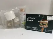 LEEWARDS VINTAGE BEADED ORNAMENT KIT, JEWELED DRUM! PRE-SORTED & CONTAINERS!