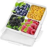 Square/Round Divided Serving Tray with Clear Lid Plastic Snack Fruit Tray Food Box Removable Individual Dishes Compartment Box for Snack Candies Fruit Veggie Party Home (Square)