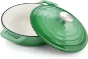 2 Quart round Enameled Cast Iron Braiser Pan (Green)