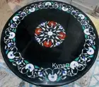 Round Marble Dining Table / Gemstones Inlay Table Top / 36 x 36 Inches Bar Table