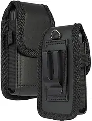 Nakedcellphone Black Vegan Leather Vertical Pouch Case with Belt Loop, Metal Clip, Magnetic Closure for Alcatel Go Flip V, MyFlip, TCL Flip 3, Blu Cingular Flex 2, Nokia 2720 2760 2780