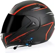 Motorcycle Modular Bluetooth Helmet Full Face Integrated Motorbike Helmet with Anti-Fog Double Visor Modular Flip Up Front Motorcycle Helmet ECE Approved F,XL=61-62CM