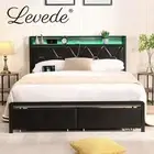 Levede Queen Bed Frame Double Metal Stroage Drawers Headboard RGB LED Charging