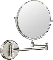 Wall Mounted Makeup Mirror, 360 Swivel Double Sided Vanity Mirror with Magnification, Bathroom Extendable Round Shaving Mirror,Brushed Nickel,5X