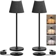 Rechargeable LED Cordless Table Lamp, Dimmable led Table Lamps 3 Colors, Touch Control Battery Operated Lamp, IP54 Portable Metal Light for Home, Dining, Camping, Party, Bar, Restaurant, Patio 2PACK