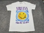 New With tags White NIRVANA Shirt Face Logo Come As you Are Song Smiley Medium