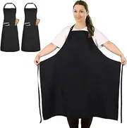 2 Pcs Plus Size Chef Apron, Unisex Apron with 2 Pockets for Cooking, Grilling, BBQ, Work, Professional Apron for Waiter Artist Hairdresser (Large Size)