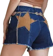 [NUFIWI] Women's Skinny Denim Shorts Star Pattern High Waist Raw Hem Jean Shorts Summer Hot Short Pants Trendy Streetwear