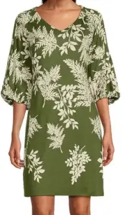 NWT Tommy Bahama Darcy Dress Whisper Fronds Bishop Sleeve Green White Whimsy M