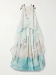 [Zimmermann] Zimmermann - Illuminate Bead-embellished Printed Linen And Silk-blend Gown - Blue - 3 3 Blue