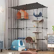 Enliansgo 4-Tier Cat Cage Enclosure, Large 111 * 75 * 146cm Metal Wire House with Hammock, Cat Enclosures Detachable Metal Small Animal Cage Wire Fence Cage Indoor/Outdoor Cat Kennels for 1-3 Cats