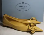 NWB PRADA Loop Bouquet Roset Floral Pointed Toe Mini Wedge Yellow Pumps 37