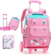 [IS MUHE] Backpack for School,Roller Bag with Wheels,Double Handle Rolling Backpack,Girls Travel School Children Toddler Trip Rolling Bag Girls Travel Roller Bag