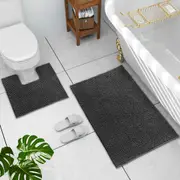 LINENOVA 2 Pieces 1200GSM Bath Mat Toilet Root Mat Set 100% Chenille(Charcoal)