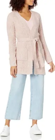 BB DAKOTA 282826 Women's Belting Point Fuzzy Cardigan, Mauve Rose, Extra Small