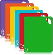 Cutting Board Mats Set, Extra Thick Flexible Plastic Kitchen Chopping Board, Colored Mats with Food Icons & Easy-Grip Handles, Dishwasher Safe, Set of 6