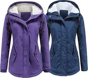 [JEShifangjiusu] Set of 2 Parka Winter Outdoor Jacket Women Warm Sherpa Lined Anorak Coat with Hood Stand Collar Thickened Wool Coat, Colour 20, 3XL