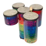 Remo Cluster Drum Percussion Mini Set of 5 w/ Mallets - Fabric Rainbow
