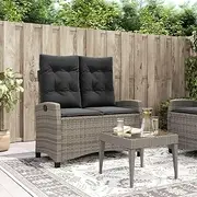 Reclining Garden Bench with Cushions Grey Poly Rattan Patio Seating