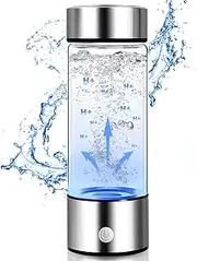 [kychenBase] Hydrogen Infused Water Bottle - Portable Electrolysis Water Bottle, Blast-Proof Borosilicate Glass, Redefine Hydration with Rich Hydrogen Water for Health Enthusiasts (Silver)