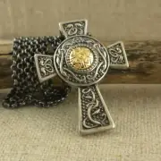 Small Sterling Silver Irish Celtic Cross Pendant with 18K Bead Wood Quay Boru