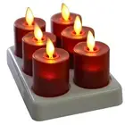 Luminara Rechargeable Flameless LED Tealight Unscented Candles with Remote Red