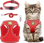 Cat Harness and Leash Set,Adjustable Reflective Stripe Cat Kitten Walking Vest with Leash Cat Collar,Soft Mesh Vest Escape Proof Harness and Lead for Small Medium Cats Pets Walking (Red, XS)